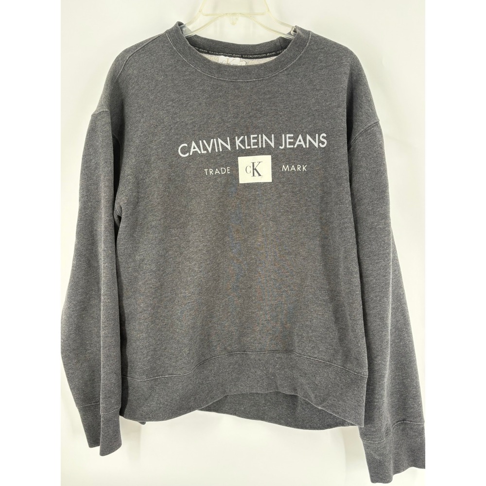 Calvin Klein Jeans Gray Pullover Sweatshirt Mens Size L Logo Graphic Top